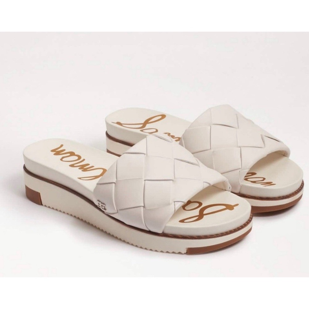 SAM EDELMAN  Adaley Slip-On White Leather Woven Slide Sandal Sz-9‎